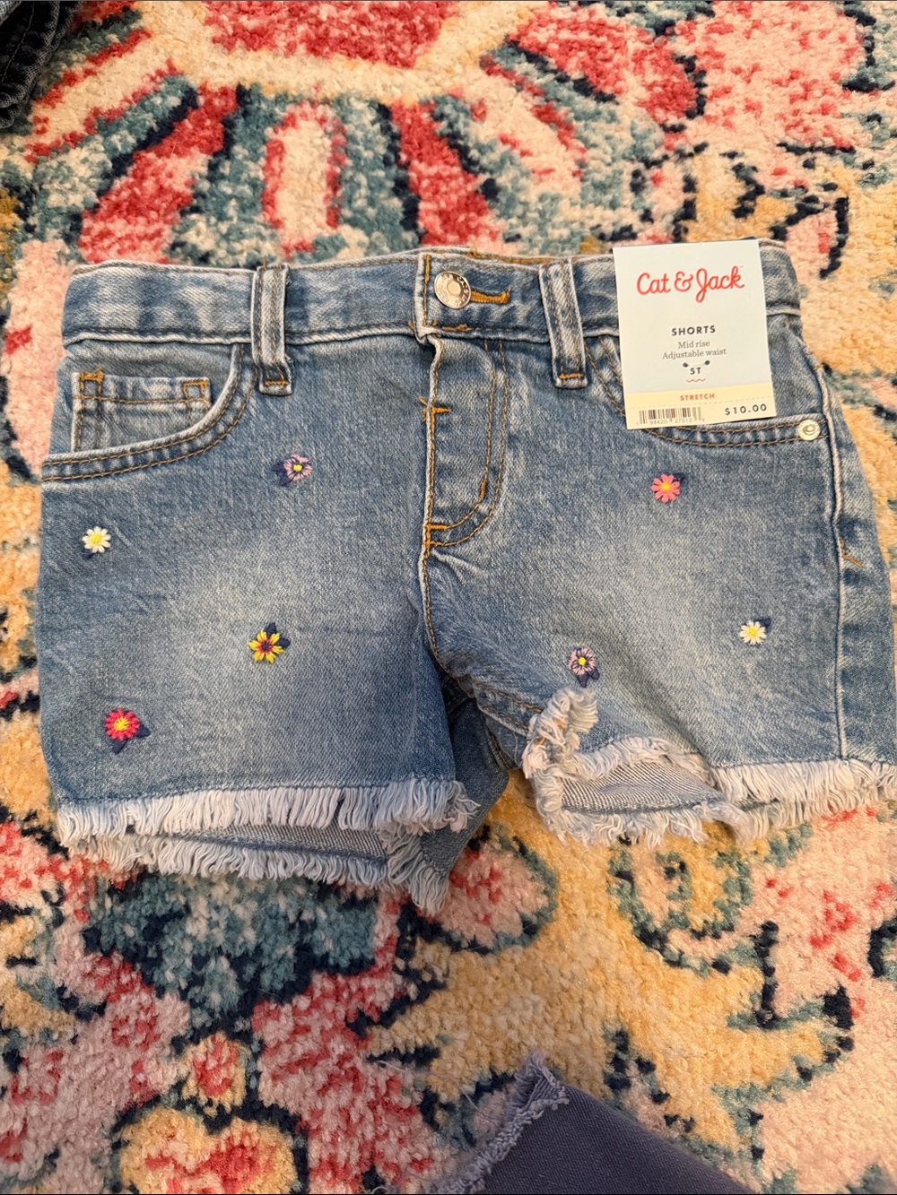 Cat & Jack Light Blue Denim Shorts with Embroidered Daisies